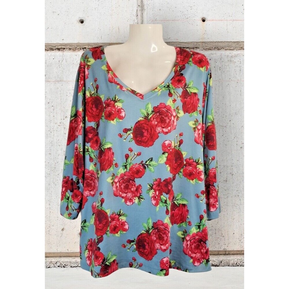 Pioneer Woman Women's Top Tunic Floral V-Neck 3/4 Sleeve Vibrant Size XXL